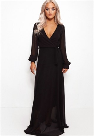 BELLA BLACK CHIFFON MAXI DRESS