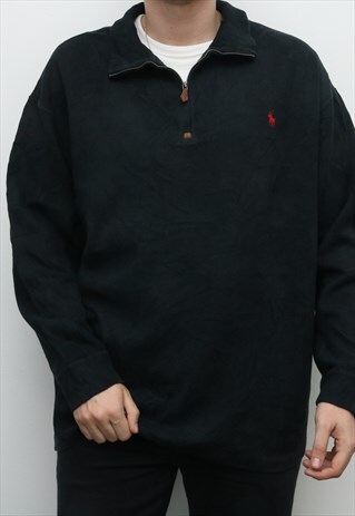 RALPH LAUREN - BLACK EMBROIDERED QUARTER ZIP JUMPER - XXLARG