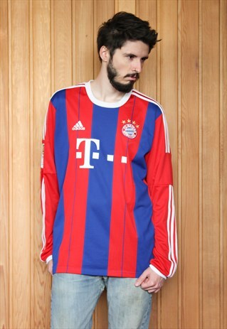 VINTAGE 1990S RED AND BLUE ADIDAS FOOTBALL SHIRT