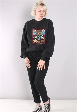 VINTAGE XMAS CHRISTMAS PRINT SWEATSHIRT