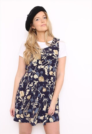 VINTAGE 90S DARK FLORAL PRINT MINI DRESS