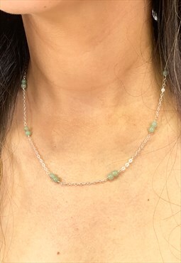 Green Gemstone Choker Necklace in Sterling Silver 925