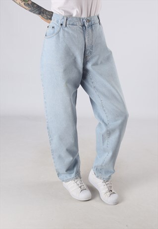 VINTAGE HIGH WAISTED DENIM JEANS WIDE TAPERED UK 16 (JE1B)