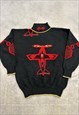 VINTAGE KNITTED JUMPER ABSTRACT PLANE PATTERNED KNIT SWEATER