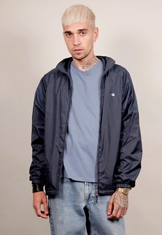 VINTAGE 90'S CHAMPION LOGO NAVY BLUE SPORTS JACKET