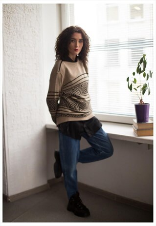 VINTAGE 90'S BROWN PATTERNED JUMPER