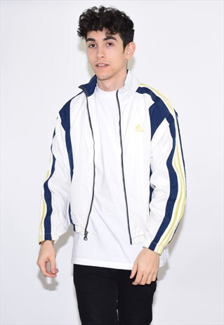 VINTAGE 90S WHITE BLUE ADIDAS TRACKSUIT TOP JACKET