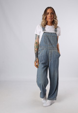 DENIM DUNGAREES VINTAGE WIDE LEG LIGHTWEIGHT UK 10 (3DR)