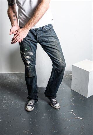 VINTAGE LEVI'S 512 JEANS IN BLUE DENIM WITH PAINT MARKS