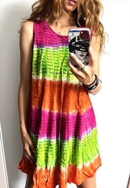 Summer Boho Tie Dyed Colorful Dress - One Size