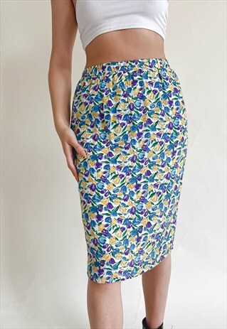 VINTAGE 90S HIGH WAISTED DITSY FLORAL MIDI PENCIL SKIRT S/M