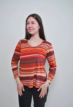 Vintage capsule blouse, striped pullover blouse stretchy 