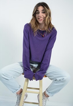 Cropped 90s Tommy Hilfiger Jumper in Purple with Logo