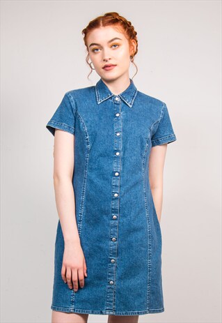 VINTAGE 90'S BLUE BUTTON DOWN FRONT DENIM DRESS
