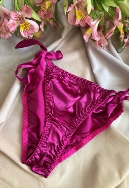 Tie Side Silky Satin Burlesque Knickers Pink