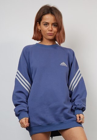 VINTAGE 80'S ADIDAS DIAGONAL STRIPE BLUE SWEATSHIRT