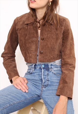 VINTAGE 90S REWORKED BROWN SUEDE LEATHER CROPPED JACKET