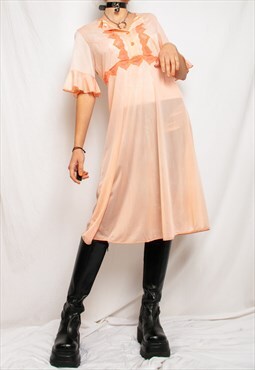Vintage Slip Dress 60s Sheer Fairy Babydoll in Pastel Peach