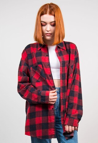 VINTAGE 90'S RED CHECK GRUNGE FLANNEL SHIRT