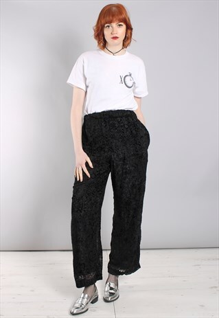 VINTAGE 80S SANDRO VELVET PATTERNED HIGH WAISTED TROUSERS