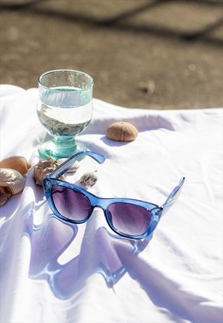 Transparent Blue Chunky Semi Cat Eye Sunglasses