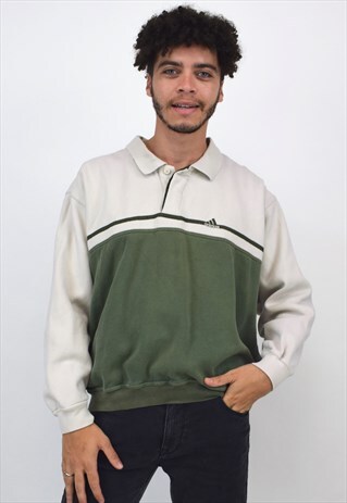 VINTAGE 90S ADIDAS GREY & GREEN SWEATSHIRT