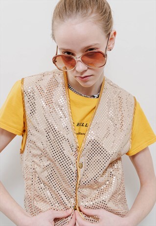 VINTAGE BOXY FIT POPPER FASTENING POLKA DOT PRINTED VEST S