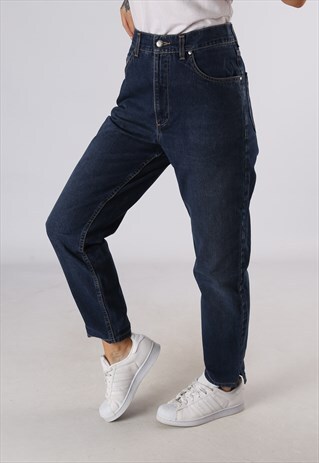 VINTAGE HIGH WAISTED DENIM JEANS TAPERED LEG UK 12 (C3P)