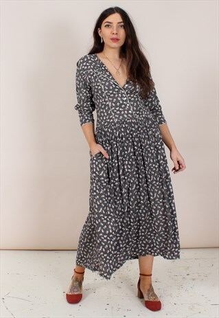 VINTAGE 80S FLORAL PRINT MIDI DRESS