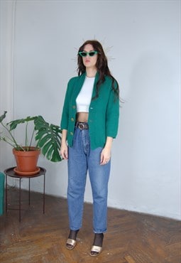 Vintage y2k knitted cardigan baggy tailored jacket in green