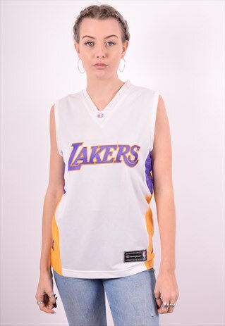 CHAMPION WOMENS VINTAGE JERSEY TOP MEDIUM WHITE 90'S