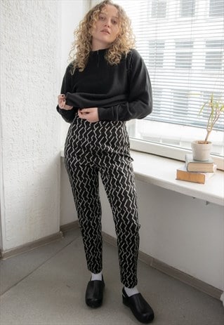 VINTAGE 80'S BLACK PATTERNED TROUSERS