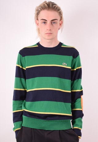 LACOSTE MENS VINTAGE JUMPER SWEATER MEDIUM MULTI STRIPES 90S