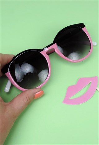 80S PINK & BLACK SUNGLASSES, FESTIVAL, VINTAGE ACCESSORIES