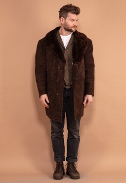 Vintage 70's Men Oversized Sheepskin Coat in Brown