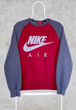 Vintage Nike Sweatshirt Spell Out Burgundy Grey Small