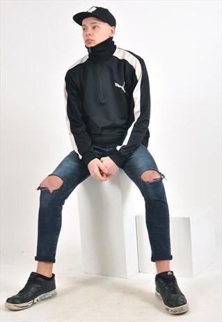 VINTAGE 1/4 ZIP PUMA SWEATSHIRT IN BLACK