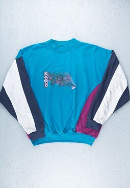 90s Adidas Blue Colourblock Abstract Sweatshirt - B2478