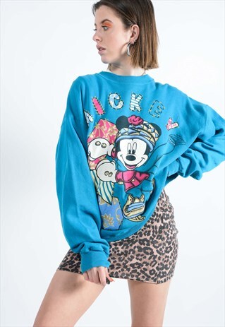 VINTAGE DISNEY SWEATSHIRT WITH MICKEY MOUSE PRINT IN BLUE.
