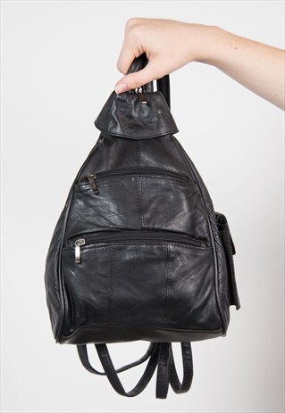 90'S BLACK LEATHER RUCKSACK