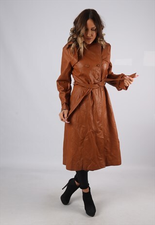 LEATHER FITTED JACKET MID LONG VINTAGE UK 10 (BJ7H)