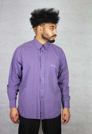 VINTAGE THOMAS BURBERRY STRIPED PURPLE SHIRT