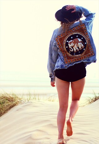 DELINQUENT DENIM VINTAGE SEQUIN ELEPHANT JACKET
