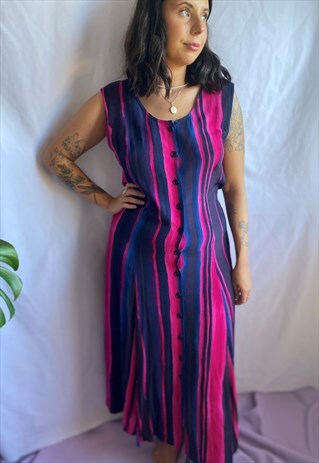 PINK AND INDIGO STRIPED MAXI DRESS