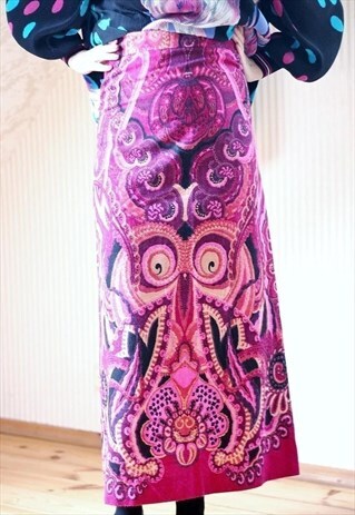 BRIGHT PINK FLORAL A LINE WOOL SKIRT