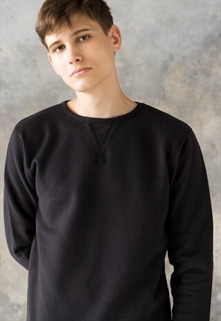 HEAVYWEIGHT SWEATSHIRT ULTRA SOFT BLACK COTTON MEN'S SWEATER