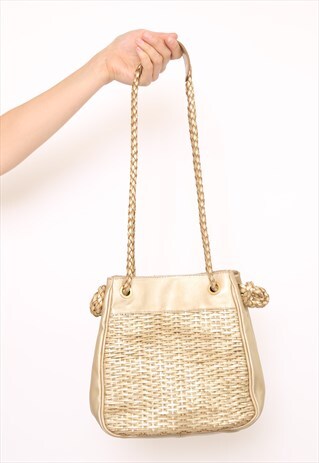 VINTAGE 90S GOLD WOVEN LEATHER SHOULDER BAG