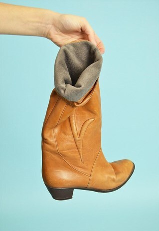 VINTAGE 70'S RETRO REAL LEATHER COWGIRL BOOTS