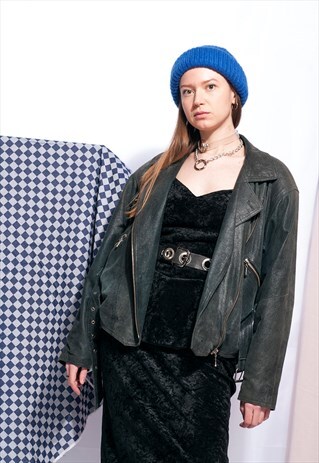 VINTAGE LEATHER JACKET 90S GREY SUEDE GRUNGE BIKER JACKET