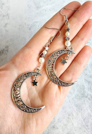 STATEMENT MOON FAUX PEARL STAR EARRINGS